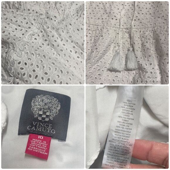 Vince Camuto Cotton Eyelet Tasseled Drawstring Dress Size 10 - Picture 16 of 16